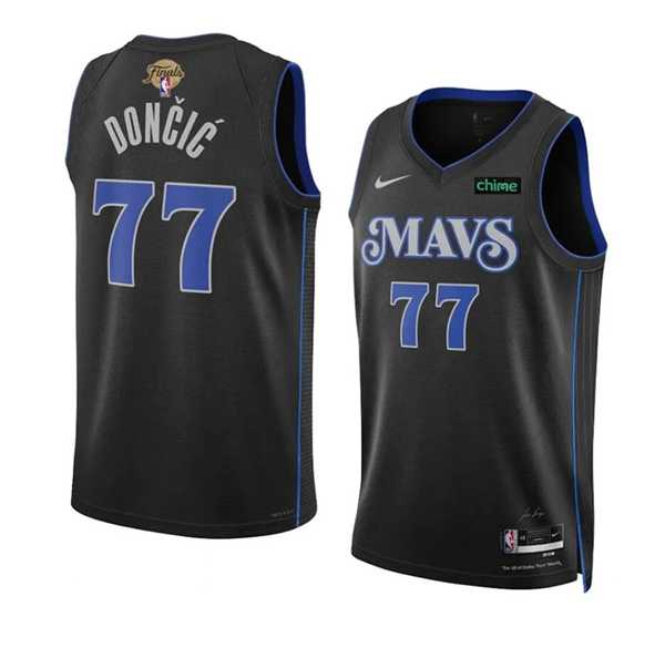 Men%27s Dallas Mavericks #77 Luka Doncic Black 2024 Finals City Edition Stitched Basketball Jersey Dzhi